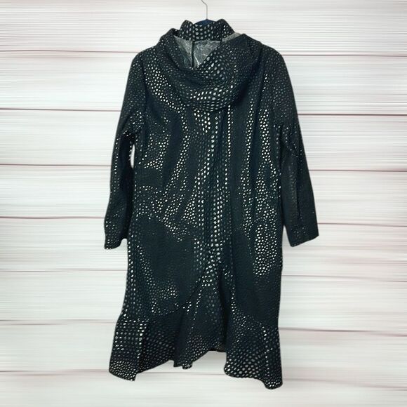ZAC POSEN Women's Black Hooded Perforated Trench Coat Zip Front size L - Picture 9 of 15